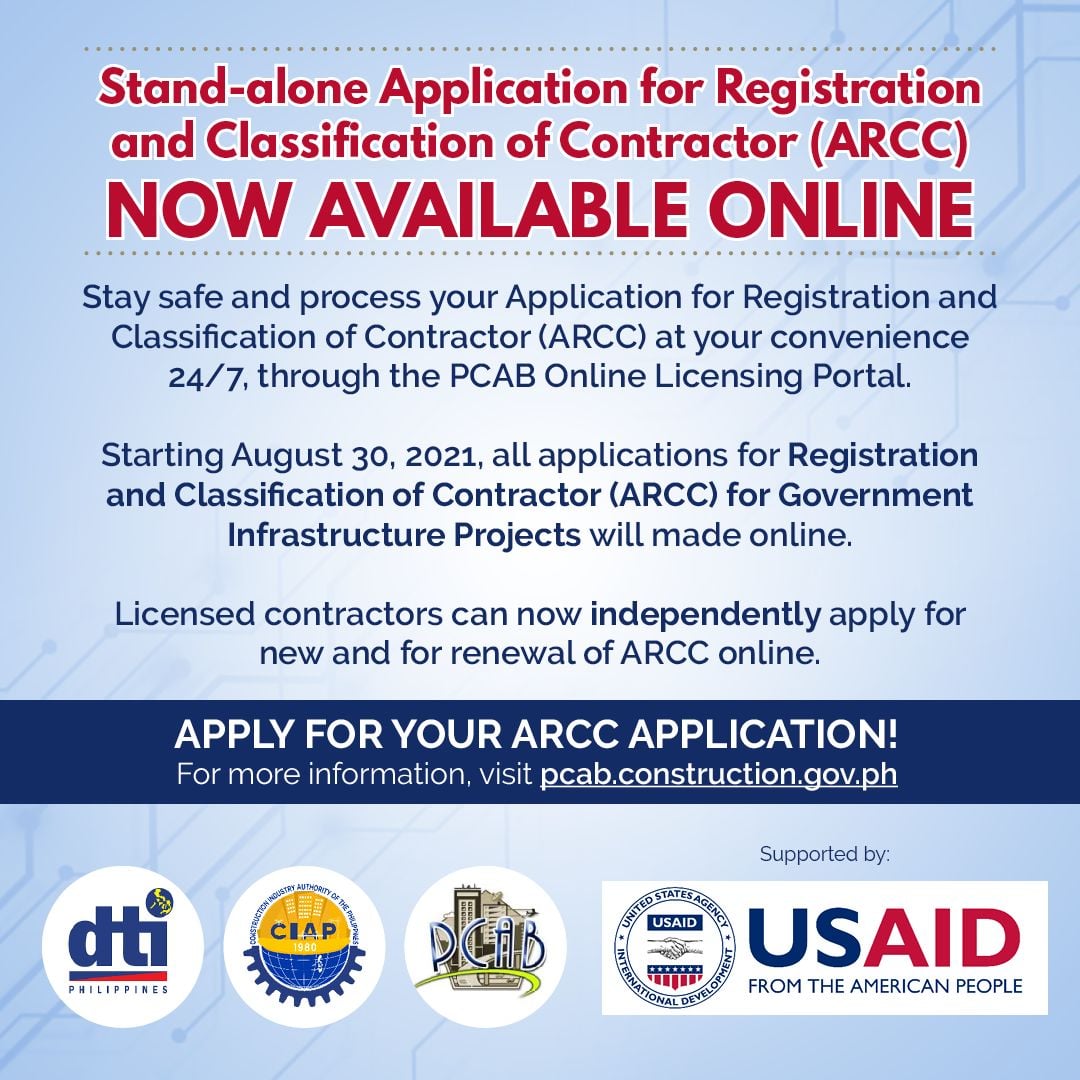 Standalone Application for Registration and Classification of Contractor (ARCC) NOW ONLINE!