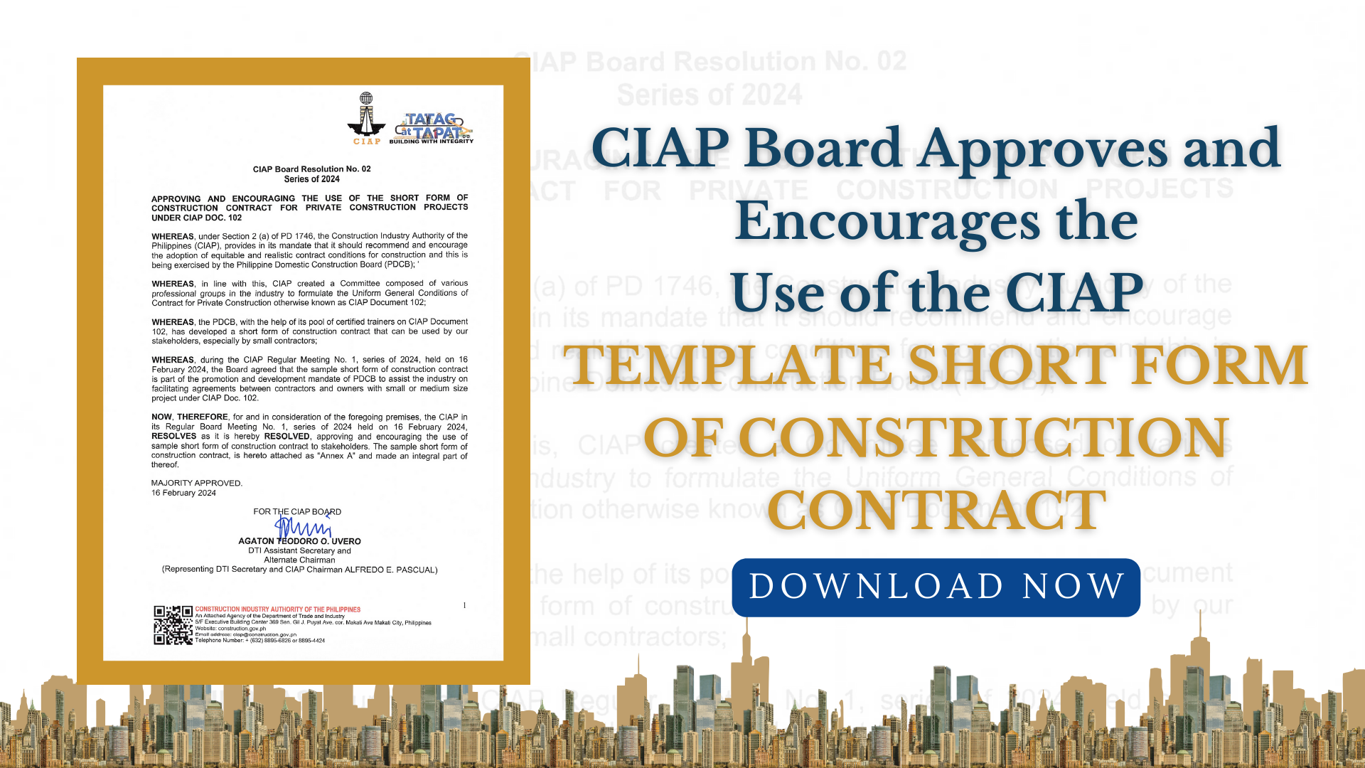 CIAP approves and encourages the Use of the CIAP Template Short Form of Construction Contract