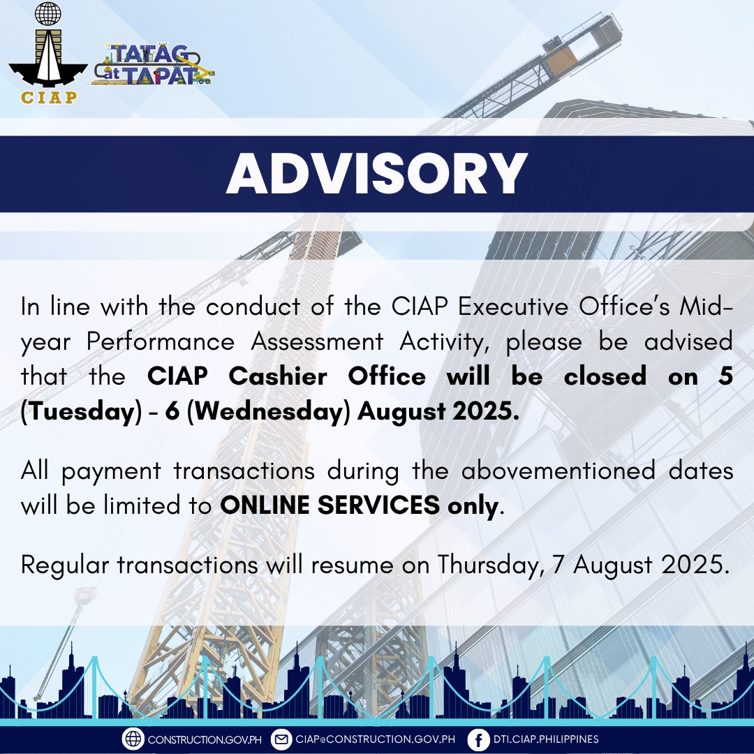 ADVISORY: CIAP Cashier Office will be closed on 5 – 6 August 2025